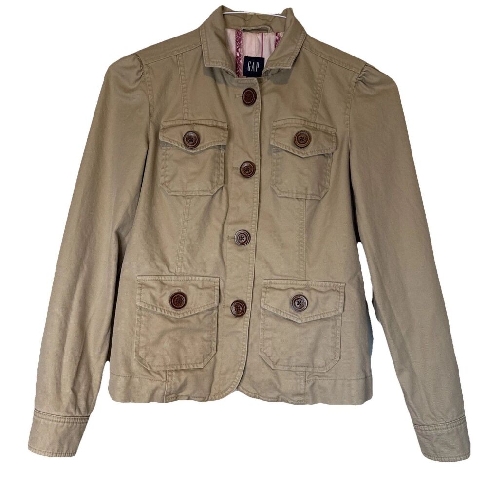Vintage GAP Women’s Canvas Fitted Jacket Button Up Size 0 Safari Preppy Y2K‎